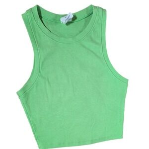 DESTINED Med M Green Ribbed racer back cropped crop Tank Top Sleeveless Casual